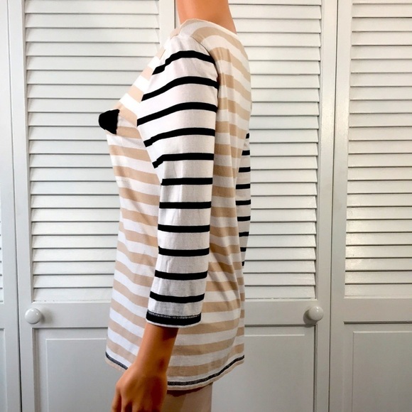 2/$25 ELLE Beige White Striped Shirt Size Medium - Picture 3 of 8